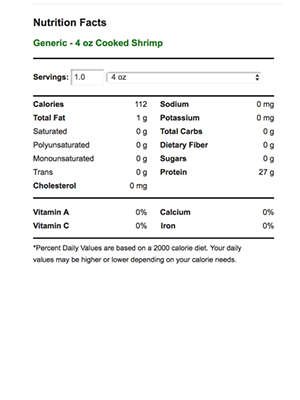 Cooked Shrimp Caloric Chart